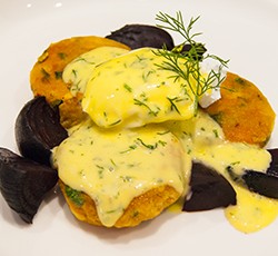 Fish cakes with a poached egg