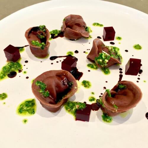 Beetroot and chocolate tortellini