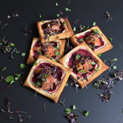 Beetroot and salmon tart