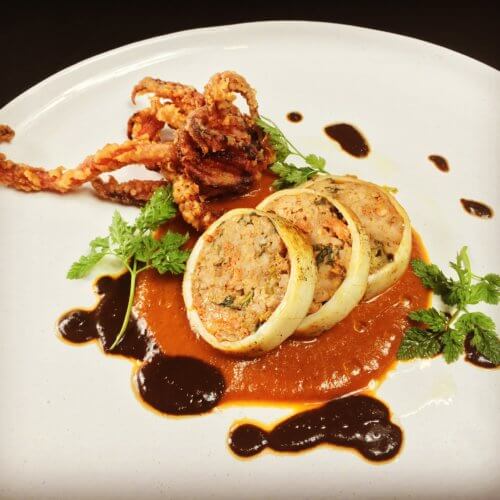 Stuffed Squid with pork, herbs and chorizo