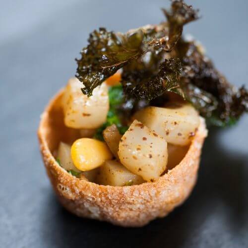 Buttered jerusalem artichoke and kale cups