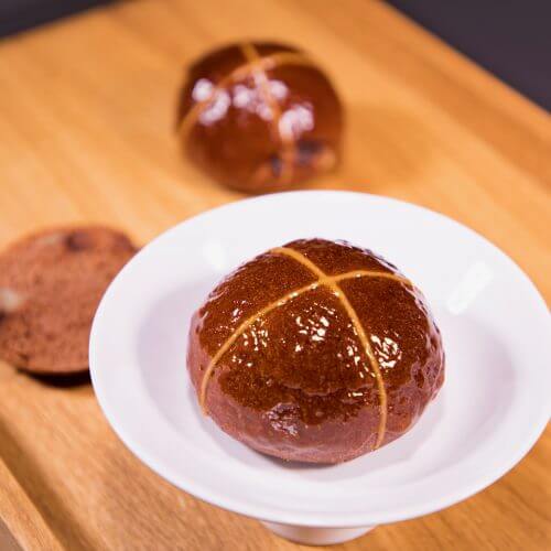 Marzipan and chocolate hot cross buns