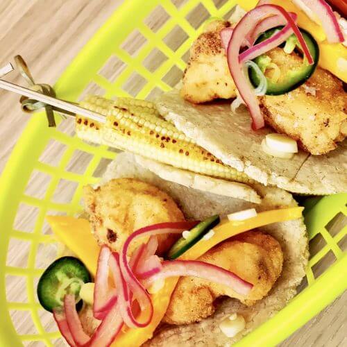 Crunchy monkfish tacos