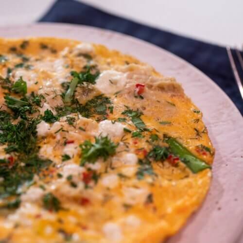 Smoky crab and asparagus omelette