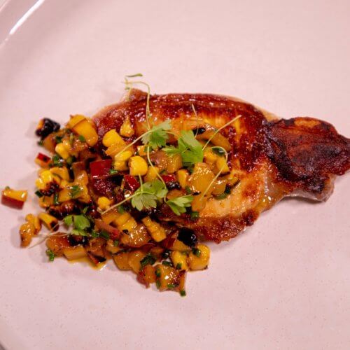 Charred corn and peach salsa